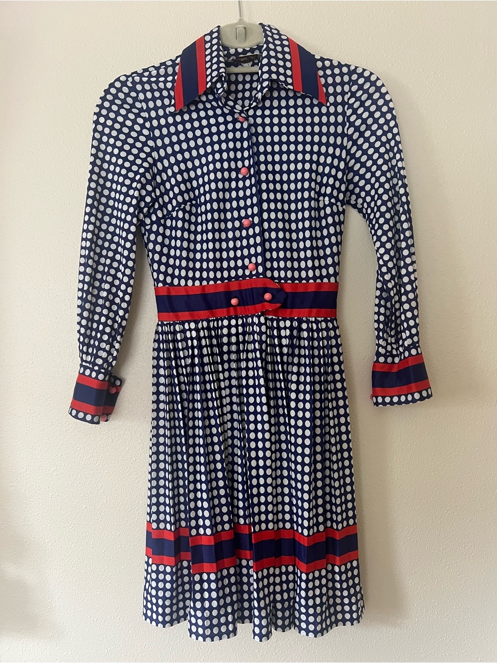 Vintage Neiman Marcus Navy and White Polka Dot Dress